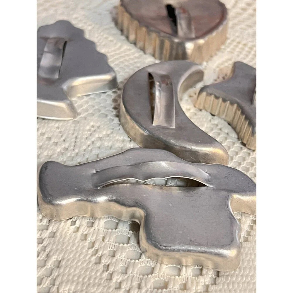 Vintage Aluminum Christmas Cookie Cutter Set Santa Tree Heart Moon Star 5 Pc